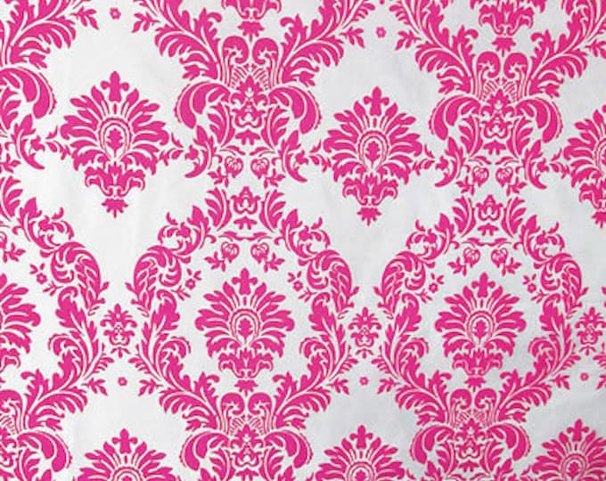 Taffeta Fuchsia white Flocking Damask fabric per yard