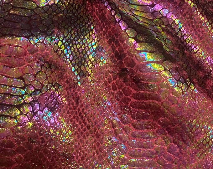 Burgundy foil Snake design on a stretch velvet fabric-Sold by the yard.