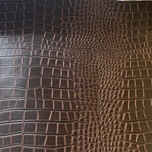 Matte Brown Nile vinyl fake Leather Crocodile embossed upholstery fabric sold per yard 54&quot; Wide