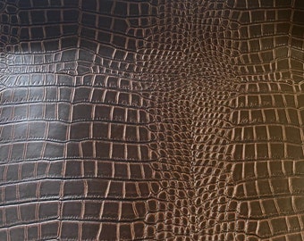 Matte Brown Nile vinyl fake Leather Crocodile embossed upholstery fabric sold per yard 54" Wide
