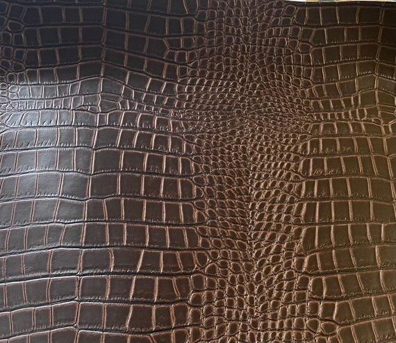 Matte Brown Nile vinyl fake Leather Crocodile embossed Faux upholstery  fabric sold per yard 54 Wide