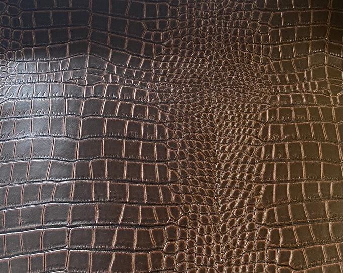 Matte Brown Nile vinyl fake Leather Crocodile embossed upholstery fabric sold per yard 54" Wide