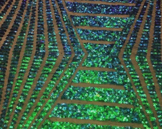Sequins Lace Multi color Geometric Designer Bombshell Stretch Sequins Lace Sold By The Yard