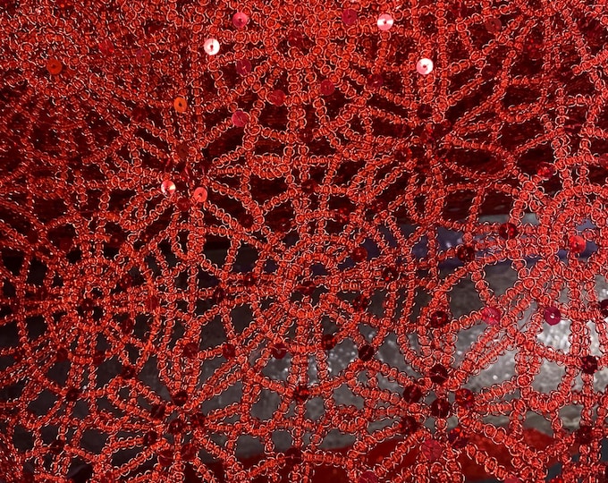 Red Chain sequin chemical web Lace 54" wide Fabric Sold By Yard table runner dress
