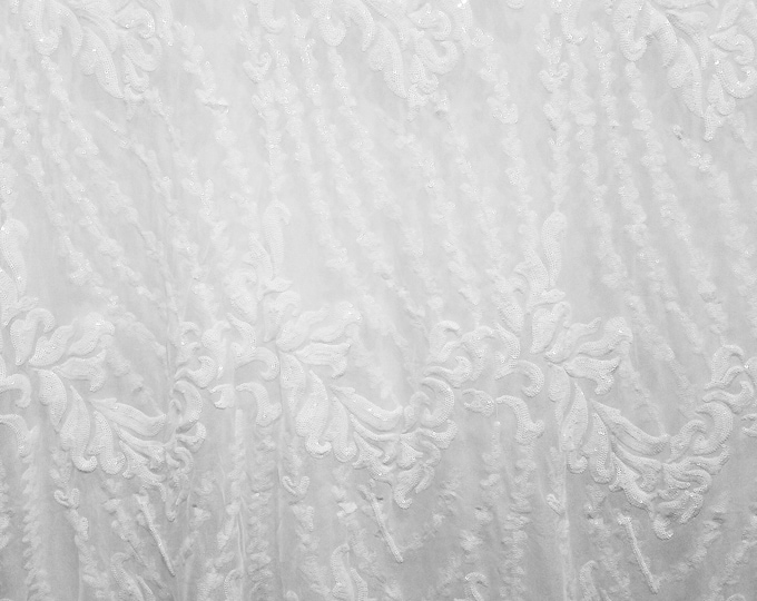 SUTRA ,WHITE, Big Print, Sequin, 4-way Stretch, Fabric 54" Sold By the Yard
