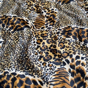 Mixed Animal print Velboa Fabric BY THE YARD 60&quot; Wide