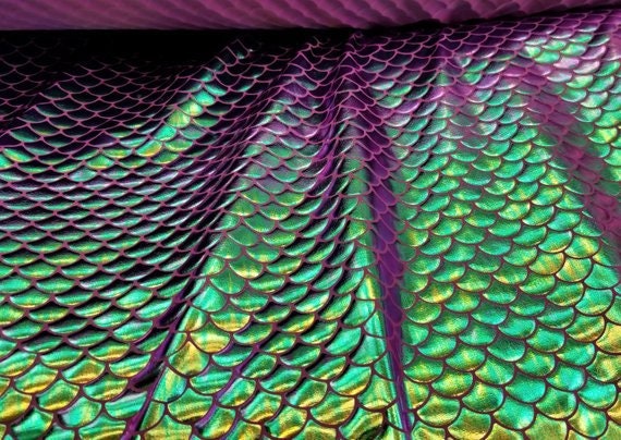 ENTELARE Hologram Iridescent Mermaid Fabric Metallic Foil Stretch Fabric(Purple 1Yard)