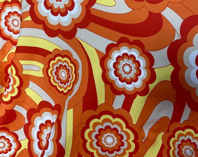 Funky orange  floral stretch spandex fabric SOLD BY YARD 60