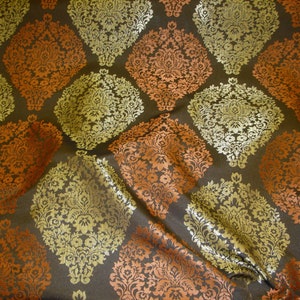 Rust and gold Damask Jacquard upholstery Drapery  fabric per yard