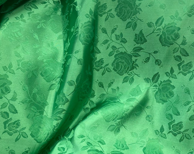 Brocade jacquard  Satin Floral / Kelly green 58" wide per yard