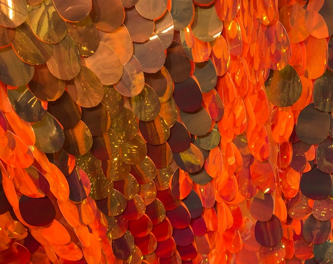 Orange Jumbo Shiny paillette sequin on mesh fabric sold by yard