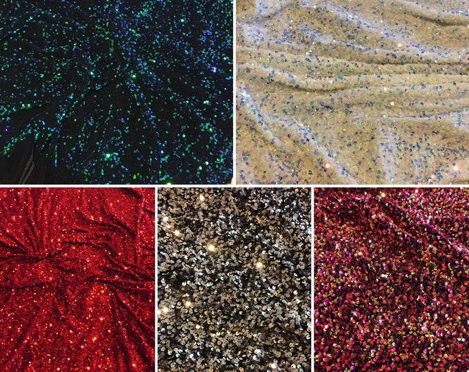 Sequin Stretch Velvet 4-Way stretch  fabric by the yard 60" Wide
