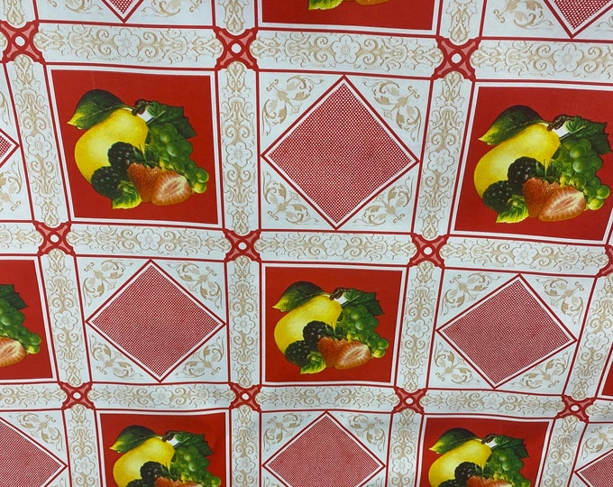 Red Diamond fruit vinyl plastic tablecloth Fabric 53 inches wide by the yard