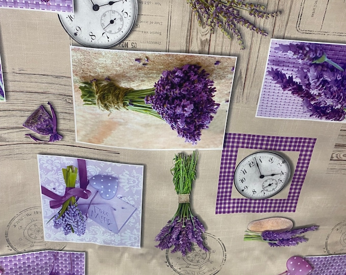 Purple flowers vinyl plastic tablecloth Fabric 53 inches wide by the yard