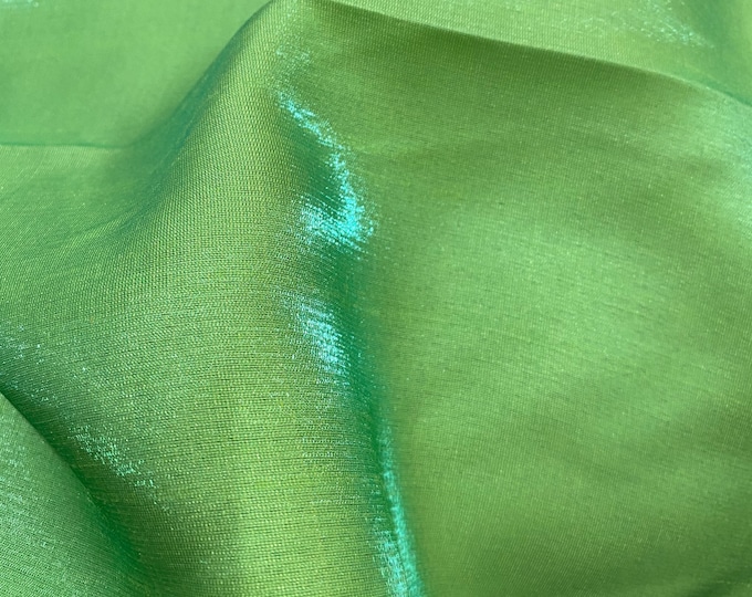 Turquoise/ lime shimmer Shantung Faux Silk fabric per yard