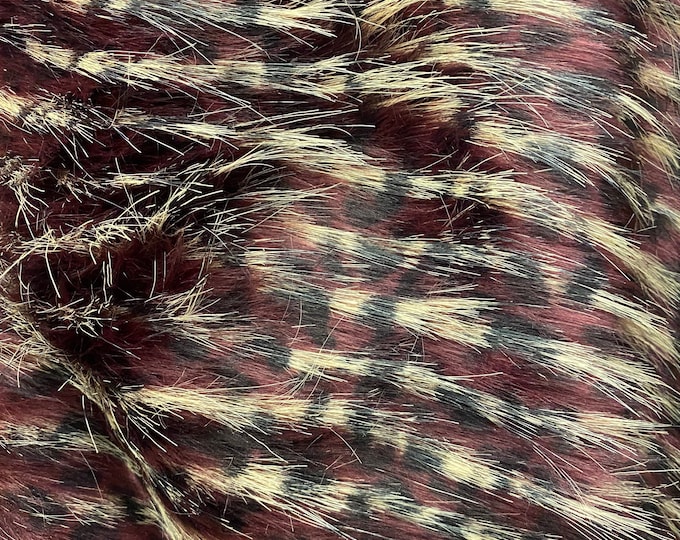 Burgundy Raccoon 2 Tone Faux Fur Upholstery Fabric by the yard