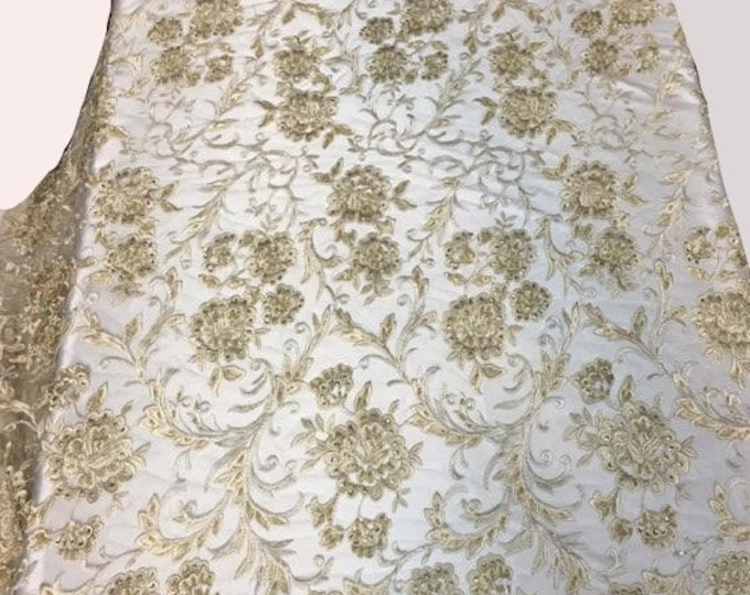 CHAMPAGNE HAND LACE  scalloped Fabric by the yard, 52" Wide Lace, mesh, dress,