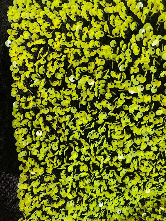 Neon yellow Sequin on Stretch Velvet 4-Way stretch dance wear home decor  fabric by the yard 60 Wide