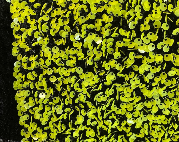 Neon yellow  Sequin on Stretch Velvet 4-Way stretch  dance wear home decor fabric by the yard 60" Wide