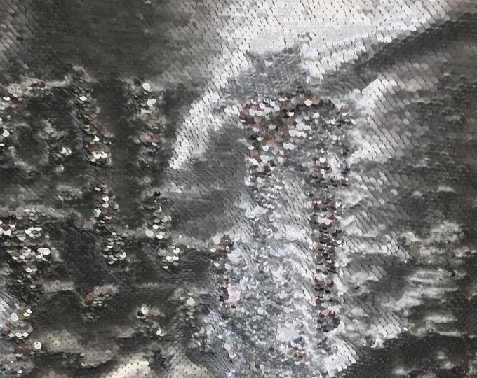 Silver white Little Sequins Roll Over 2-Way Stretch wedding dresses Fabric Sold By The Yard