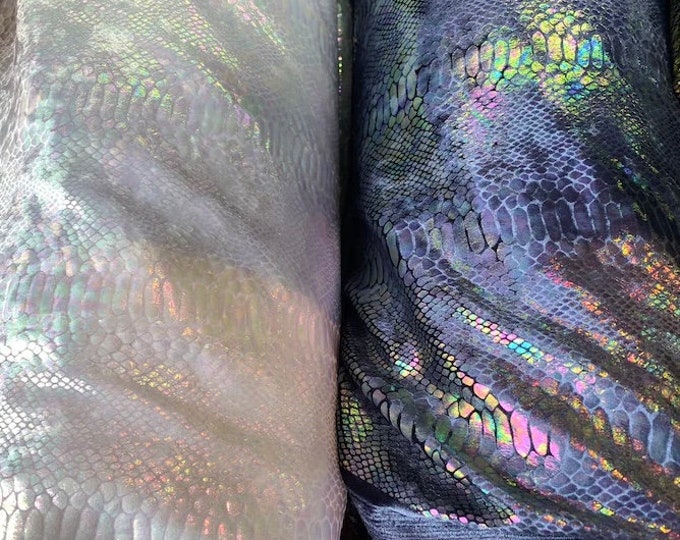 Iridescent Alligator design hologram clear ilusión foil on heavy stretch velvet 4way stretch 58/60