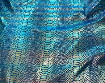 Iridescent blue Giant Snake Scales  Spandex Fabric 4 way stretch 58" wide