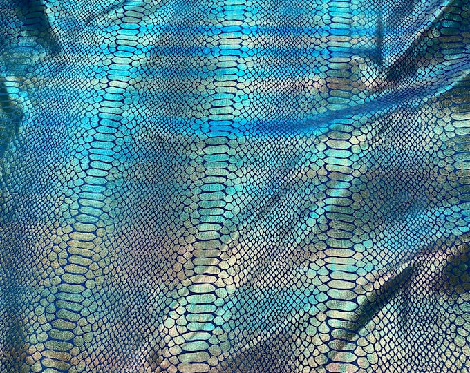 Iridescent blue Giant Snake Scales  Spandex Fabric 4 way stretch 58" wide