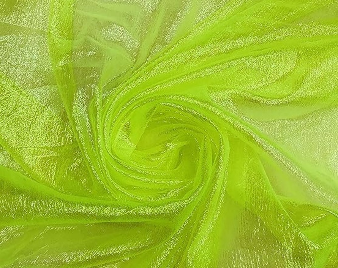 Neon yellow Crush Iridescent Shimmer Organza, 45" Wide, Sells by the Yard