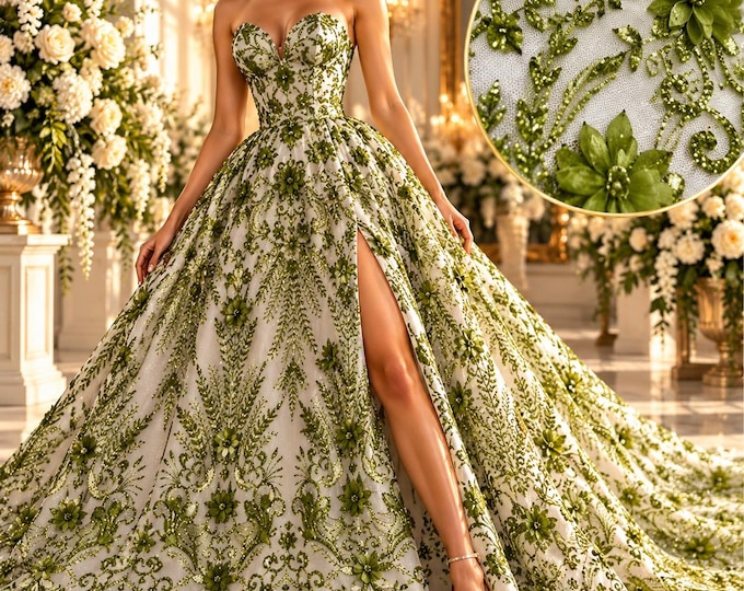 3D Damask Flower Lace Mesh Sparkling Glitter & Elegant Scalloped Border