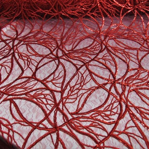 Red, Tiny Sequin, Embroidered, Lace, Mesh, Mechanical Stretch, Fabric 52&quot; Sold By the Yard, Wedding, Prom, Dresses, Lingerie, Pageant
