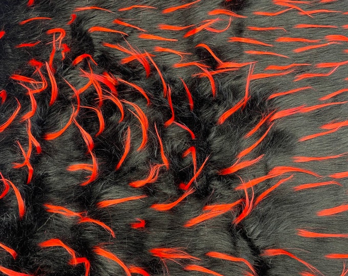 58"  Wide Spike Faux fur red on black Upholstery Fabric by the yard
