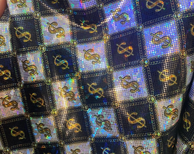 Broken glass checkers dollar sign spandex 4  way  fabric by the yard