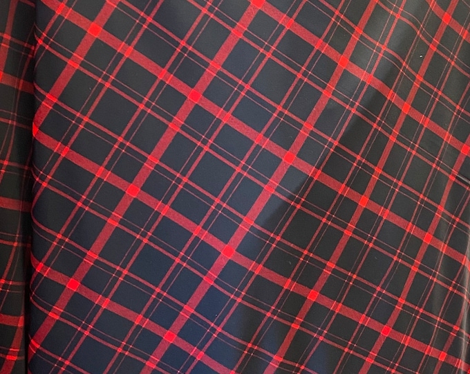 plaid Spandex red 4 way stretch  fabric by the yard 58" wide