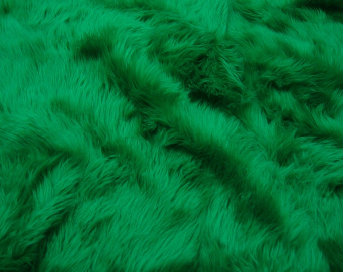 Kelly Green shaggy faux fur upholstery fabric by the yard 60" wide