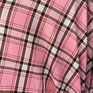 plaid pink poly Spandex 4 way stretch 58&quot; wide