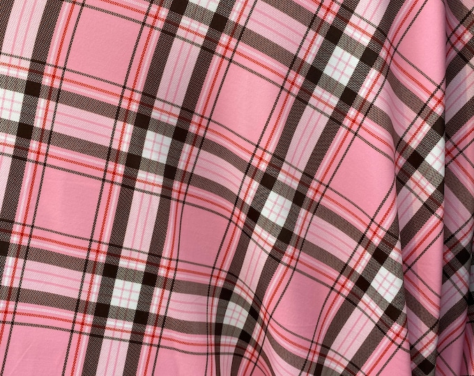 plaid pink poly Spandex 4 way stretch 58" wide