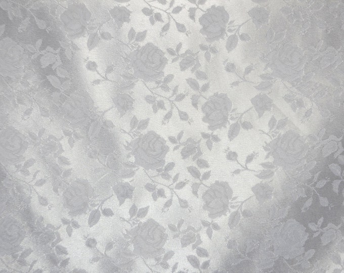 Brocade White satin Jacquard fabric Floral 58" wide per yard