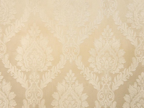 Castleford 101 Ivory Damask Jacquard Drapery Fabric By The Etsy