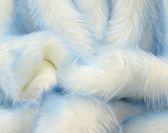 Faux Fur fake White With baby blue  Frosted tips fabric 60" Wide sold by the yard