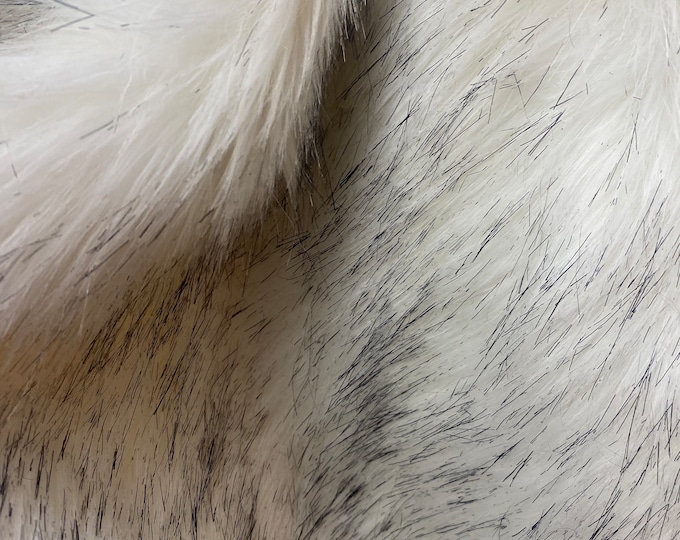 Fur faux Black Husky tips on white upholstery Fabric by the yard 60" wide