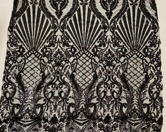 4-way Stretch Geometric Seashell fishnet sequin mesh dress grown Fabric BY THE YARD