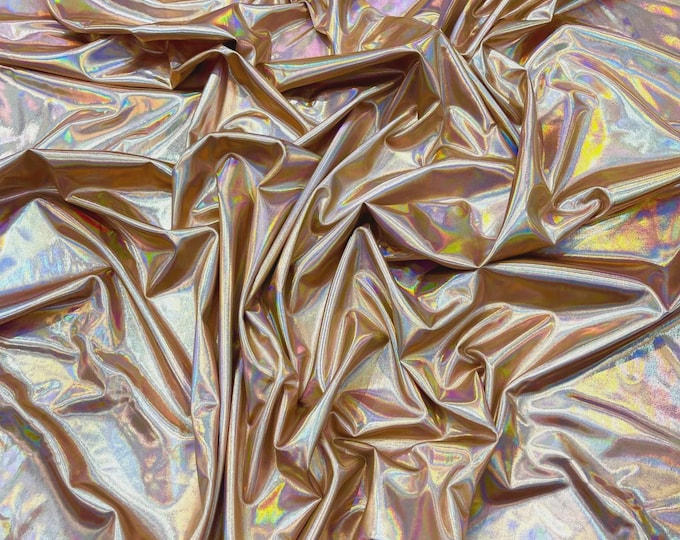 Rose Gold  Iridescent Metallic Foil  Stretch Spandex fabric