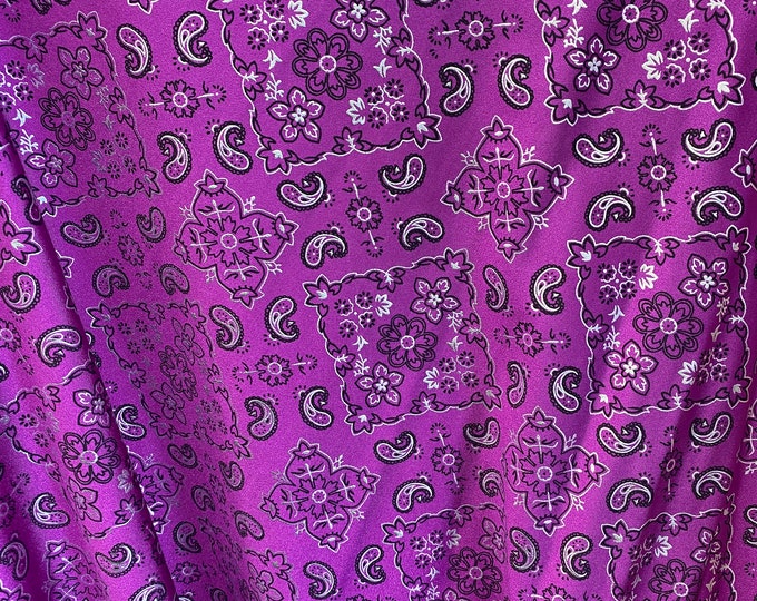Violet Stretch bandana paisley spandex fabric 58" wide