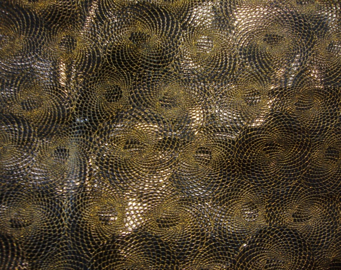 Vinyl Faux Metallic Black/ Gold Swirl Embossed upholstery fabric 54" Wide