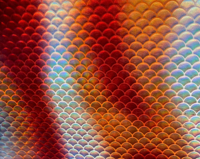 Orange wave Mermaid Hologram Spandex Metallic foil scales Fabric by the yard