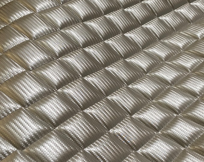 Silver Carbon fiber Faux leather Quilted Vinyl headline auto fabric Foam Backing Upholstery 52" Wide