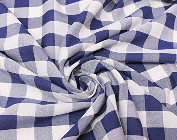 Navy 58/59" Wide 100% Polyester Poplin Gingham Checkered Fabric By The Yard