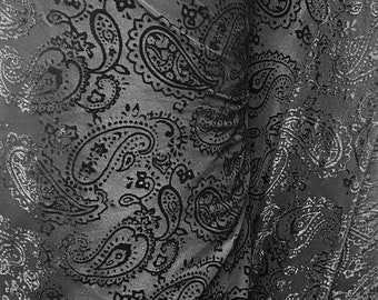Tissu velours paisley stretch noir, 60 po. de large