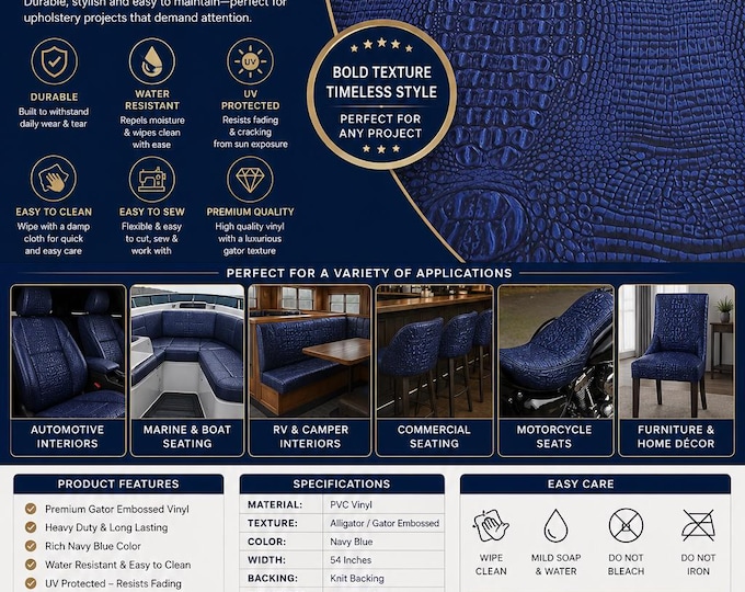 Blue Big alligator embossed Vinyl Leather upholstery fabric