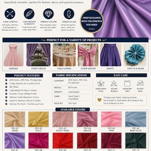 Stretch Taffeta  58" wide dress wedding skirt apparel and much more